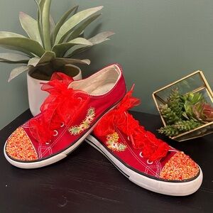 Converse Red Canvas Women's Sneakers with Beaded Toecaps